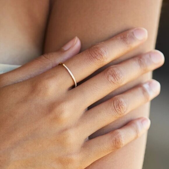 Waterproof Gold Zircon Ring Dainty Non Tarnish Everyday Stacking Jewelry - Picture 2 of 11